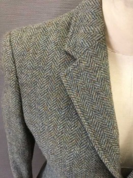 POLO RALPH LAUREN, Mint Green, Brown, Olive Green, Wool, Herringbone, Single Breasted, Tabbed Collar Attached,  Notched Lapel, 3 Buttons,  4 Pockets