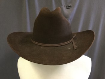 Mens, Cowboy Hat, STETSON, Brown, Fur Felt, Solid, 7 1/8, Through Roads, Grosgrain Ribbon Band