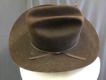Mens, Cowboy Hat, STETSON, Brown, Fur Felt, Solid, 7 1/8, Through Roads, Grosgrain Ribbon Band