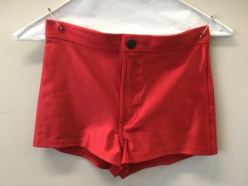 AMERICAN APPAREL, Red, Nylon, Spandex, Solid, Red Shiny Hot Pants, Zip Fly