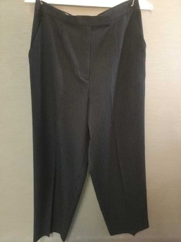 NY & CO, Black, Lt Gray, Polyester, Rayon, Stripes - Pin, Dotted Double Pin Stripes, Button Tab, 2 Pockets,