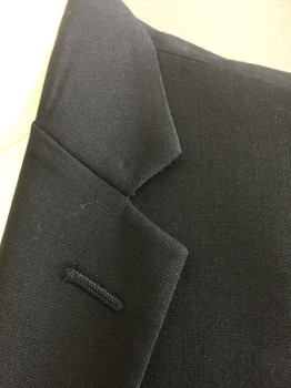 JOS A BANK, Black, Wool, Lycra, Solid, 2 Buttons,  Single Breasted, 2 Pockets with Flaps, 1 Welt Pocket. 2 Vent Slits at Back