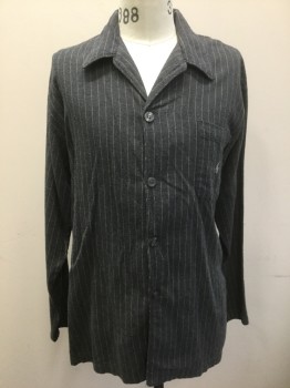 Mens, Sleepwear PJ Top, POLO RALPH LAUREN, Gray, White, Cotton, Stripes - Pin, M, Gray with White Pinstripes Flannel, Long Sleeve Button Front, Collar Attached, 1 Patch Pocket with White Polo Logo Embroidered