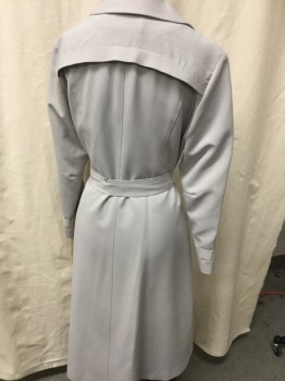N/L, Ecru, Polyester, Solid, Double Breasted, Collar Attached, Self Tie Belt, 2 Welt Pocket,