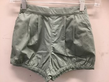 UNIQLO, Sage Green, Cotton, Solid, Girls Size, Plain Weave Cotton, Double Pleats, Elastic Waist in Back, 2 Side Pockets, Gathered at Leg Openings, 2.5" Inseam