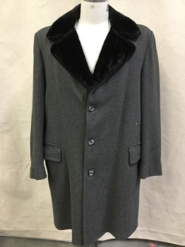 Mens, Coat, ST CLAIR JOHNSON, Gray, Black, Wool, Synthetic, Heathered, 44L, Winter Coat. Heathered Gray Wool with Black Faux Fur Collar, 3 Button Single Breasted, , Slit Center Back,