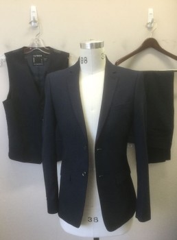 TOPMAN, Navy Blue, Polyester, Viscose, Solid, Pique Texture, Single Breasted, Notched Lapel, 2 Buttons, 3 Pockets, Slim Fit