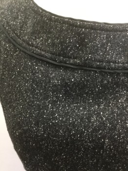 ANN TAYLOR, Black, White, Wool, Speckled, Boat Neck, Black Piiping Detail at Neck and Waist Band