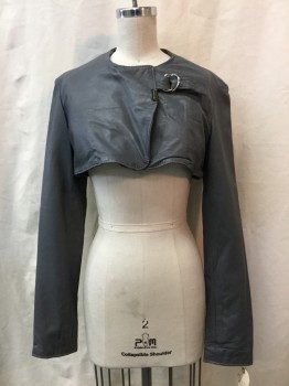 Womens, Sci-Fi/Fantasy Jacket, BRANDED, Gray, Leather, Solid, B 34, Gray, Cropped, 1 Closure,