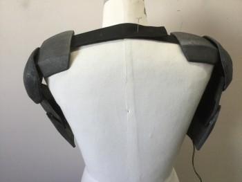 Unisex, Sci-Fi/Fantasy Space Oddity, Gray, Black, Fiberglass, Solid, Shoulder and Upper Arm Protectors, Multiples, the Side That Doesn't Light Up Has Mended Crack