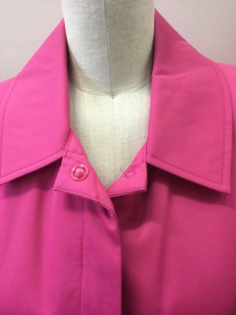 JONES NEW YORK, Bubble Gum Pink, Cotton, Polyester, Solid, Button Front, Collar Attached, Princess Seams, Padded Shoulders, 2 Pockets, Slit at Center Back Hem