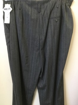JONES NEW YORK, Black, Gray, Wool, Spandex, Herringbone, 2 Pockets, Single Pleated Front, Stretch Wool