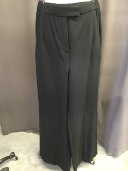 BABATON, Black, Wool, Solid, Zip Fly, Front Crease, Wide Leg