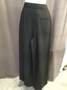 BABATON, Black, Wool, Solid, Zip Fly, Front Crease, Wide Leg