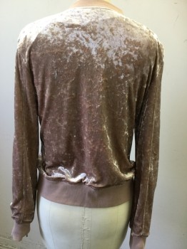SANCTUARY, Tan Brown, Polyester, Spandex, Solid, Crushed Velour, Zip Front, Ribbed Band Collar,  Ribbed Waist, Blk Poka Dot Lining