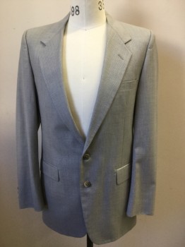 ACADEMY AWARDS, Lt Gray, Blue, Wool, Stripes - Pin, Light Gray with Blue Pin Stripes, Single Breasted, Notched Lapel, 2 Buttons,  3 Pockets