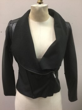 ELLA MOSS, Black, Faux Leather, Solid, Long Sleeves, Off Center Zip Closure, Fitted, No Lining