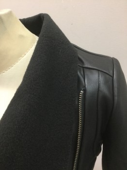 ELLA MOSS, Black, Faux Leather, Solid, Long Sleeves, Off Center Zip Closure, Fitted, No Lining