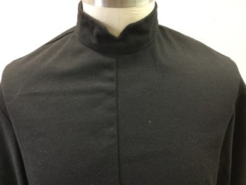 MYTHOLON, Black, Cotton, Solid, Long Sleeves, Stand Collar, Button Up Placket in Back, Pullover,