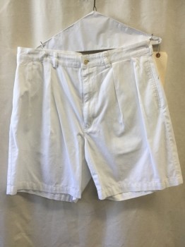 POLO RL , White, Cotton, Solid, Double Pleated, 4 Pockets, Belt Loops,