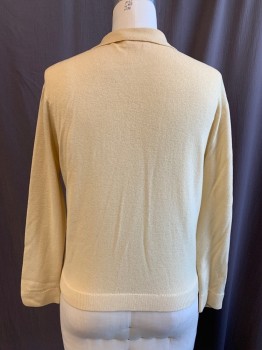 Womens, Sweater, SAKS FIFTH AVENUE, Almond, Cashmere, Solid, B 36, Button Front, V-neck, Collar Attached, Long Sleeves, Ribbed Knit Cuff/Waistband