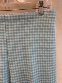 Womens, 1970s Vintage, Piece 2, CATALINA, Lt Blue, White, Synthetic, Houndstooth, Pants, Capri Length, Elastic Waist **Brown Stains on Leg