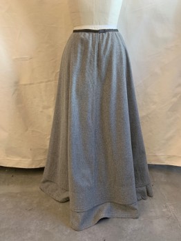 Womens, Skirt 1890s-1910s, MTO, Gray, Dk Gray, Wool, Solid, Heathered, W28, Hook & Eyes Closures, Pleated Hem