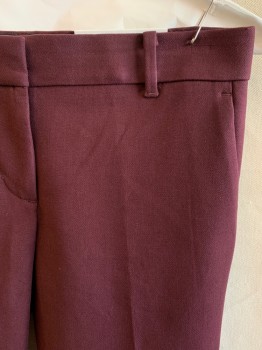 Womens, Slacks, ANN TAYLOR, Maroon Red, Cotton, Elastane, Solid, 00, Flat Front, 4 Pockets, Zip Fly, Belt Loops, 3 Silver Buttons on Cuffs, Mid Rise