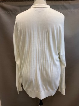 PRESTIGE, White, Gray, Black, Acrylic, Houndstooth, Polo Sweater, Collar Attached, 1/4 Button Front, Long Sleeves, Solid White Collar Sleeves, Waist & Back