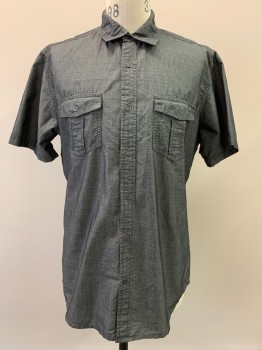 DD + C, Dk Gray, Black, Cotton, 2 Color Weave, S/S, Button Front, Collar Attached, Chest Pockets