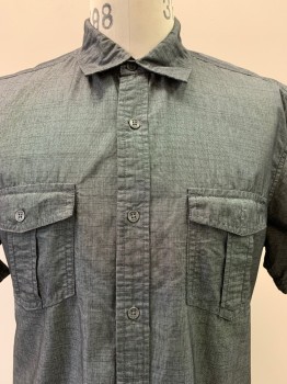 DD + C, Dk Gray, Black, Cotton, 2 Color Weave, S/S, Button Front, Collar Attached, Chest Pockets