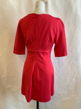 Trina Turk, Red, Cotton, Solid, Short Sleeves, Zipper Back, 2 Gold Nautical Theme Buttons on Front