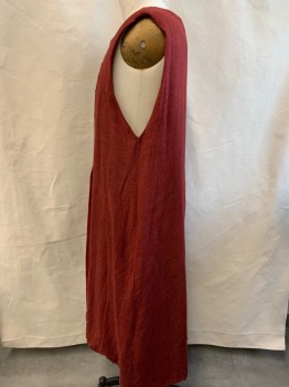 Mens, Historical Fiction Tabard, MTO, Dusty Red, Dusty Black, Brown, Linen, Cotton, Solid, Stars, 46", Round Neck,  Sleeveless, Split Front and Back, Cotton Lined, Crusader, Nicely Aged Shield Appliqued Center Front, Hole and Fabric Flaw on Back Panel. Multiples