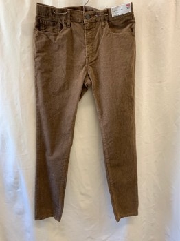 UNIQLO, Brown, Cotton, Corduroy, Top Pockets, Zip Front, Flat Front, Skinny Fit
