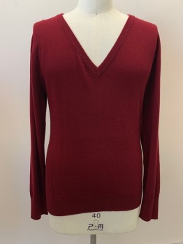 AMERICAN GIANT, Red, Wool, Cotton, Solid, L/S, V Neck,