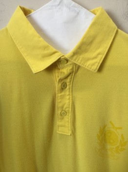 JOE, Yellow, Cotton, Solid, Yellow, Collar Attached, 3 Button Front, Short Sleeves,