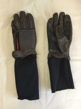 Unisex, Sci-Fi/Fantasy Gloves, Roland Sands, Brown, Black, Red, Leather, Neoprene, XL, Brown/Black Leather Gloves, Black Zipper, Velcro Wrist Strap, Neoprene Arm Extenders Sewn In, Quilted Leather Detail, Finger Padding, Red Leather Detail Inside Zipper