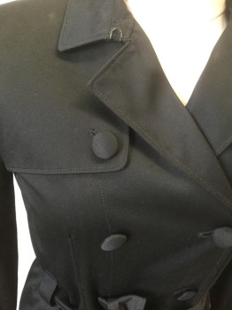 Womens, Coat, Trenchcoat, ITALY, Black, Cotton, Small, Double Breasted, 10 Buttons, Self Belt