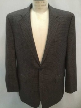 CHAPS, Brown, Navy Blue, Blue, Wool, Houndstooth, Check , Single Breasted, Notched Lapel, 2 Buttons,  3 Pockets, Brown Lining