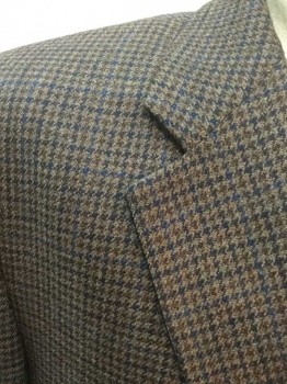 CHAPS, Brown, Navy Blue, Blue, Wool, Houndstooth, Check , Single Breasted, Notched Lapel, 2 Buttons,  3 Pockets, Brown Lining