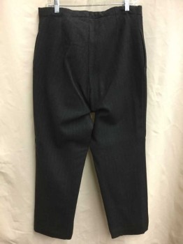 Mens, Pants 1890s-1910s, NO LABEL, Charcoal Gray, Black, White, Wool, Herringbone, 29+, 34, Button Fly, Patch On Knee, Suspender Buttons