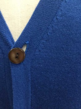 ARMOND DIRADOURIAN, Blue, Silk, Cashmere, Solid, Knit, V-neck, 5 Brown Shell Buttons