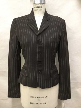Ralph Lauren, Dk Brown, Cream, Wool, Stripes, 4 Buttons, 2 Pocket Flap, Notched Lapel, See Photo Attached,