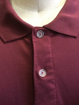 RBK, Maroon Red, Polyester, Basket Weave, Maroon W/self Basket Texture, Collar Attached, 2 Button Front, Short Sleeves,