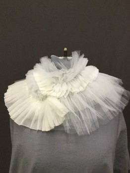 Unisex, Historical Fiction Ruff/Collar, White, Nylon, Polyester, Solid, Tulle, And Organza, Pleated