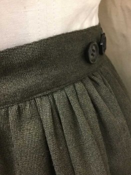 N/L, Olive Green, Cotton, Solid, Ribbed Texture, Gathered At 1.5" Waistband, Button Closure At Waist, Floor Length Hem, Made To Order (1800's)