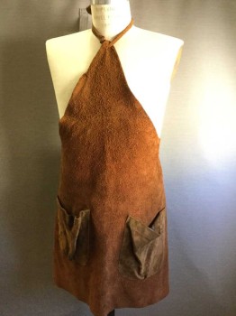 Unisex, Sci-Fi/Fantasy Apron, Chestnut Brown, Brown, Suede, Solid, L, Bib Apron, 2 Pockets Different Brown And Different Suede Of Body, Black Smith, Peasant, Villager