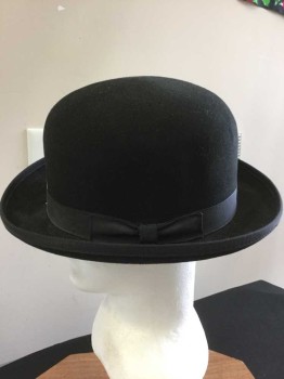 Mens, Bowler/Derby , GOLDEN GATE HAT COMP, Black, Wool, Solid, 7 3/8, Black Gross Grain Ribbon Hat Band, See Photo Attached,