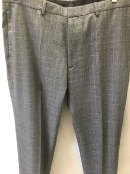 BANANA REPUBLIC, Heather Gray, Lt Blue, Wool, Acetate, Grid , Check , Heather Grey with Light Blue Grid & Check