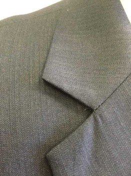 BARONI, Dk Gray, Polyester, Viscose, Herringbone, Self Herringbone Stripe Texture, Single Breasted, Notched Lapel, 2 Buttons, 3 Pockets, Lining is White with Black and Gray Paisley